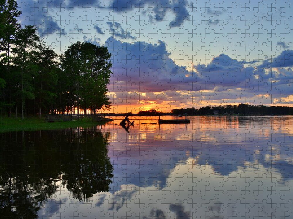 Lake Murray Sc Reflections Jigsaw Puzzle featuring the photograph Lake Murray SC Reflections by Lisa Wooten