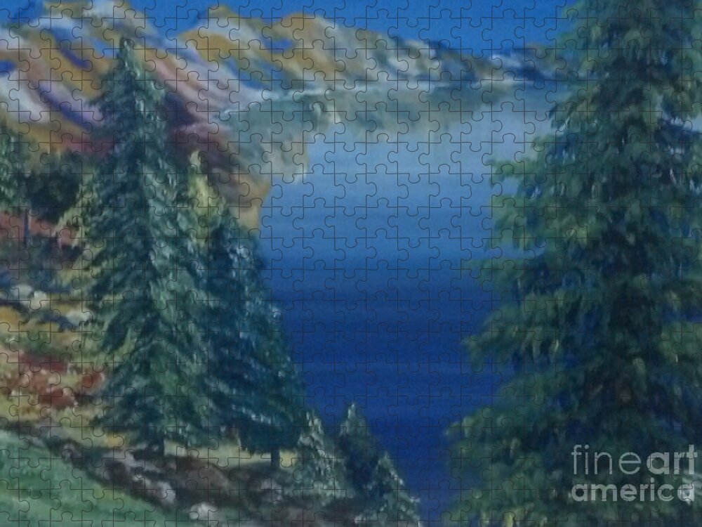 Lake Jigsaw Puzzle featuring the painting Lake by Saundra Johnson