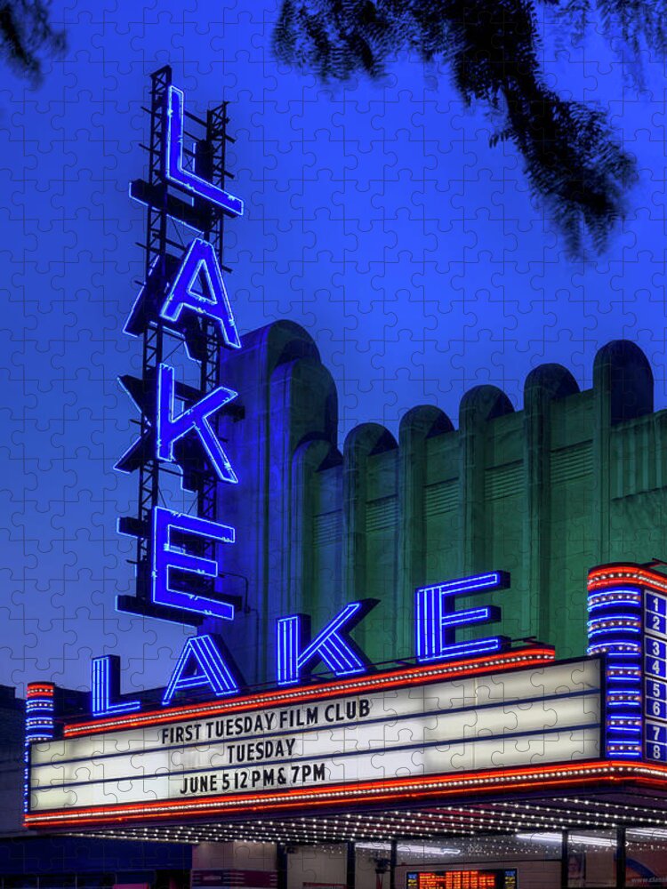 Neon Jigsaw Puzzle featuring the photograph Lake Theater Oak Park IL by Steve Gadomski