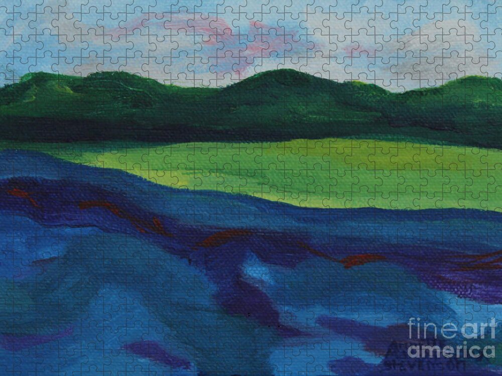 Lake Visit By Annette M Stevenson Jigsaw Puzzle featuring the painting Lake Visit by Annette M Stevenson