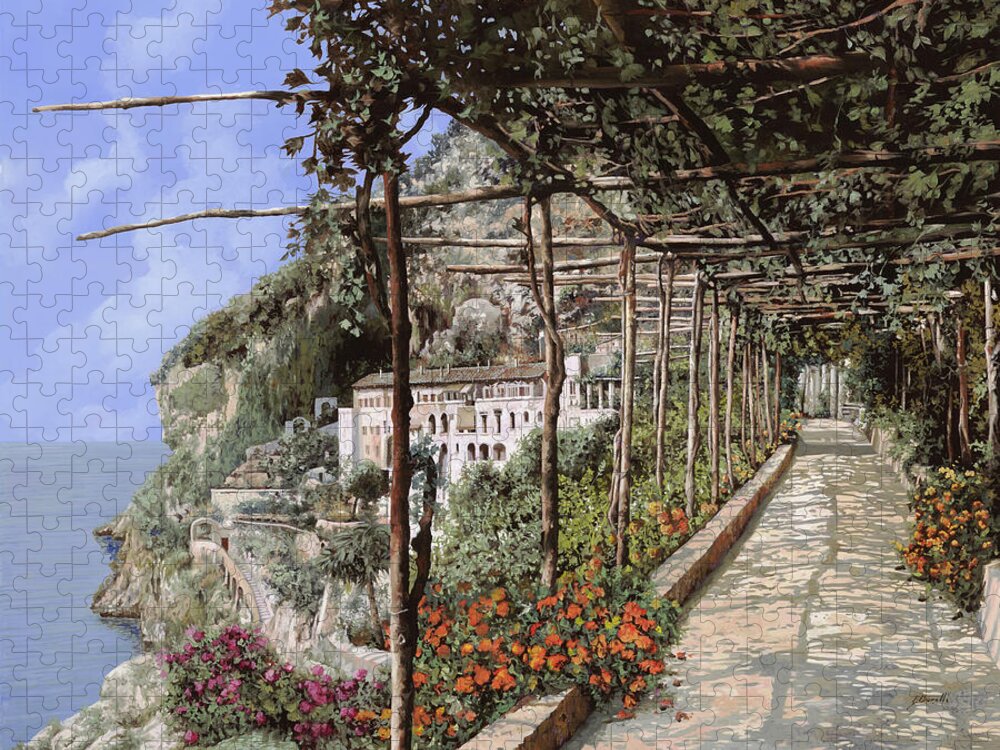 Landscape Jigsaw Puzzle featuring the painting L'albergo dei frati cappuccini ad Amalfi by Guido Borelli