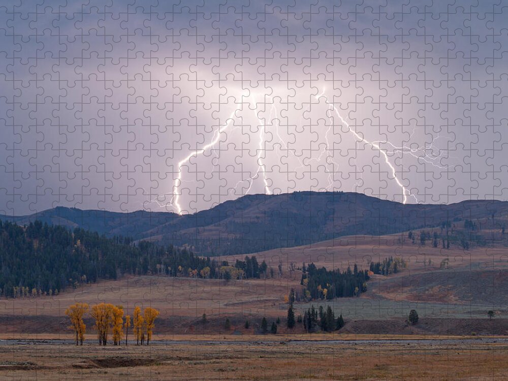Yellowstone National Park Jigsaw Puzzle featuring the photograph Lamar Lightning by Max Waugh