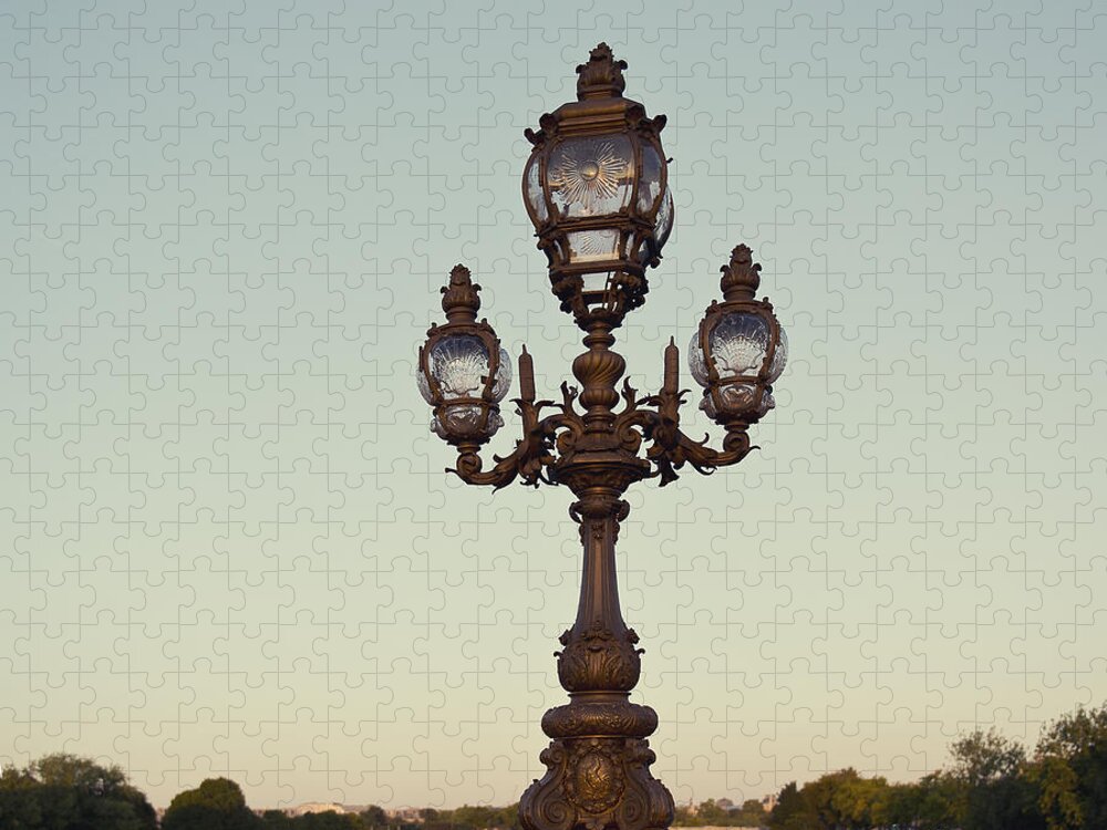 Photography Jigsaw Puzzle featuring the photograph Lamp post on the River Seine in Paris by Ivy Ho