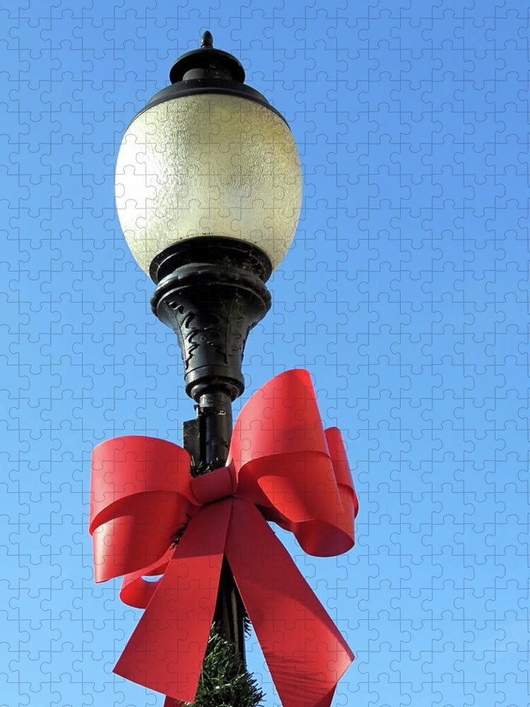 Lamp Post Jigsaw Puzzle featuring the photograph Lamp Post with Red Bow by Janice Drew