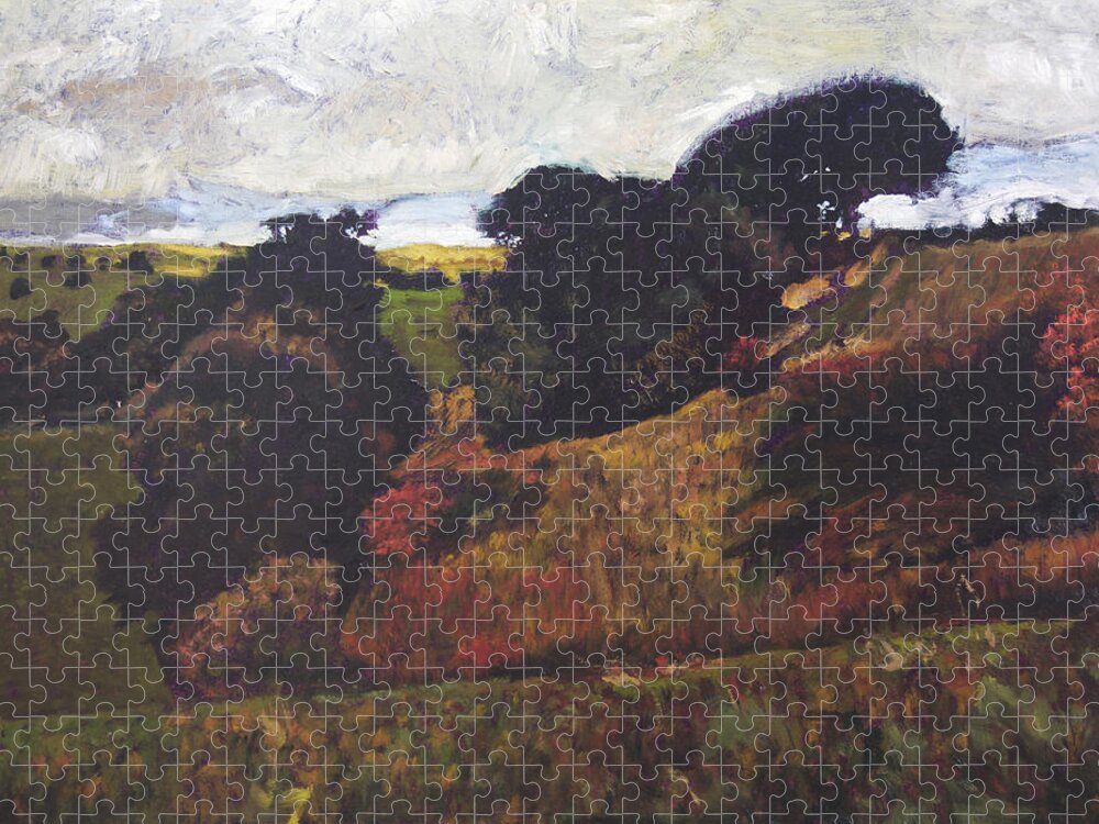 Wales Jigsaw Puzzle featuring the painting Landscape at Rhug by Harry Robertson