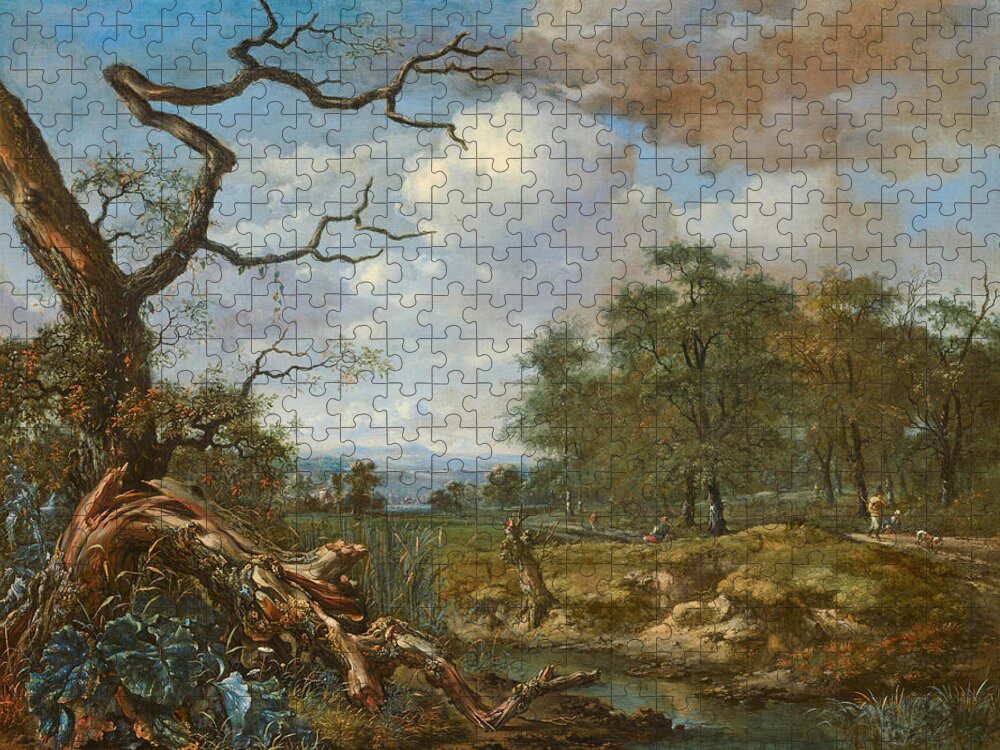 Jan Wijnants Jigsaw Puzzle featuring the painting Landscape at the Edge of Woods by Jan Wijnants