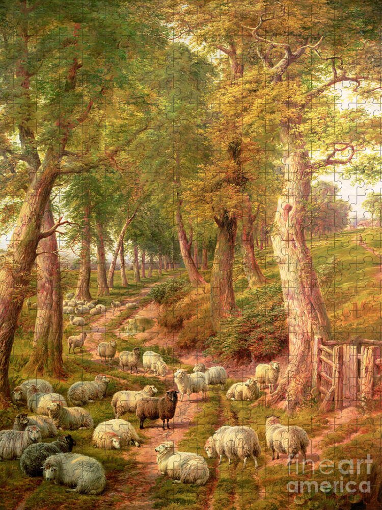 Landscapes Jigsaw Puzzle featuring the painting Landscape with Sheep by Charles Jones