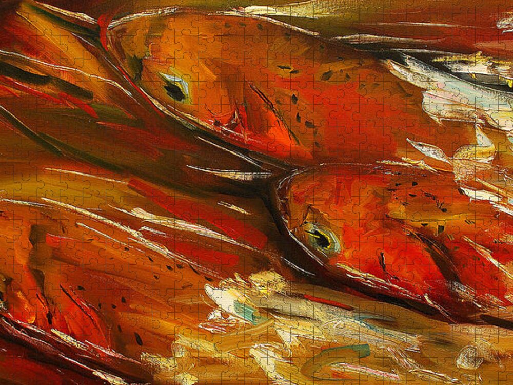 Trout Puzzle featuring the painting Large Trout Stream Fly Fish by Diane Whitehead