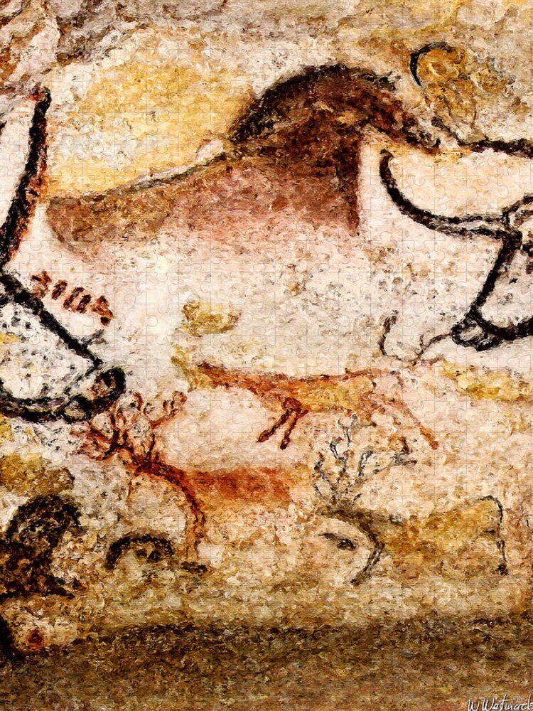 Lascaux Jigsaw Puzzle featuring the photograph Lascaux Hall of the Bulls - Deer under Horse by Weston Westmoreland