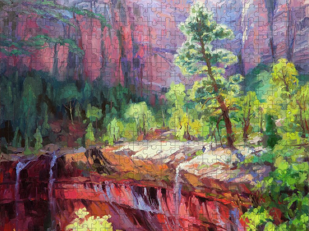 Zion Jigsaw Puzzle featuring the painting Last Light in Zion by Steve Henderson