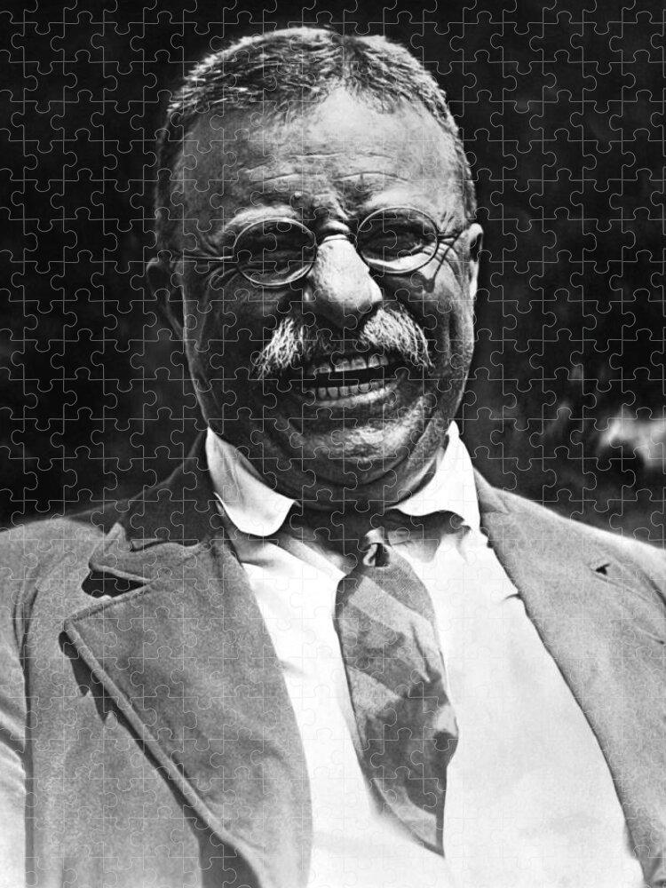 Theodore Roosevelt Jigsaw Puzzle featuring the photograph Laughing Theodore Roosevelt Photo by War Is Hell Store