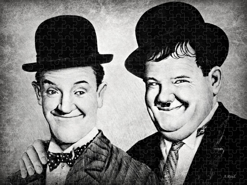 Laurel And Hardy Jigsaw Puzzle featuring the drawing Laurel and Hardy My Pal by Andrew Read
