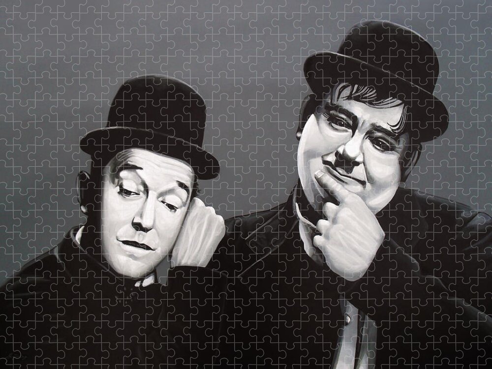 Laurel And Hardy Jigsaw Puzzle featuring the painting Laurel and Hardy by Paul Meijering