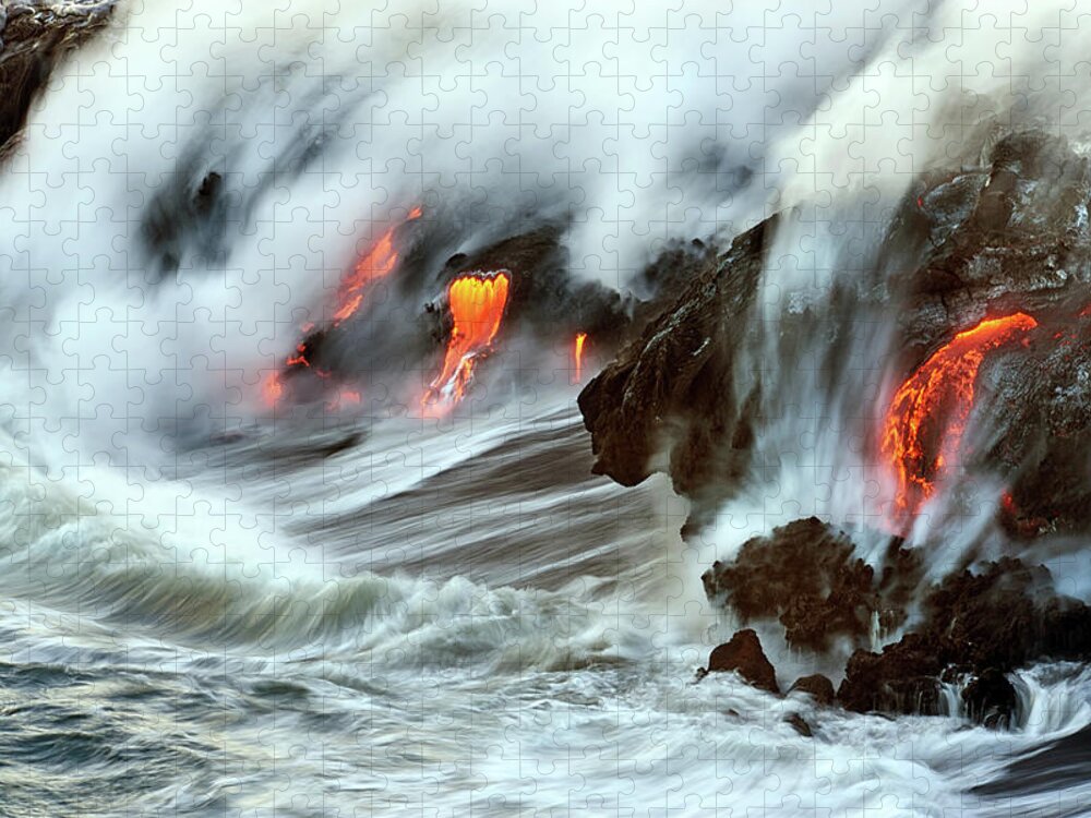 Hawaii Jigsaw Puzzle featuring the photograph Lava and Ocean by Christopher Johnson