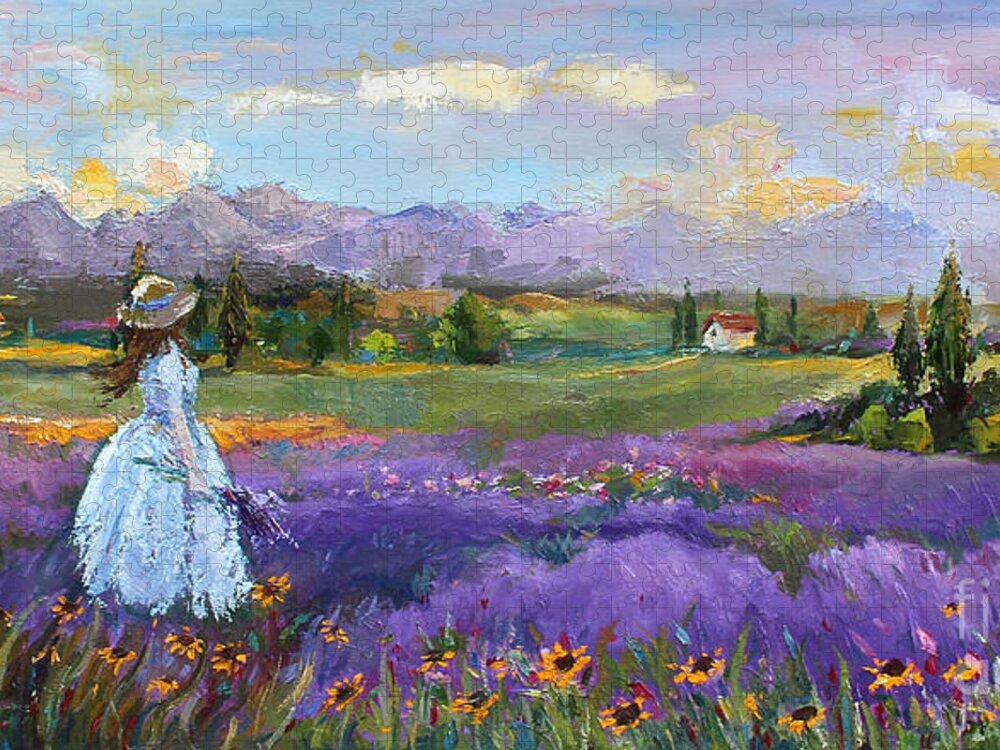Woman In Flowers Jigsaw Puzzle featuring the painting Lavender Splendor by Jennifer Beaudet
