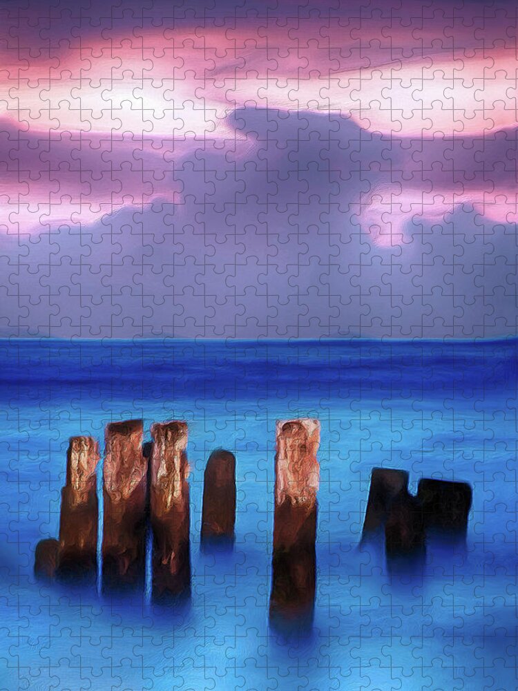 Outer Banks Jigsaw Puzzle featuring the digital art Lavender Sunrise on the Outer Banks AP by Dan Carmichael