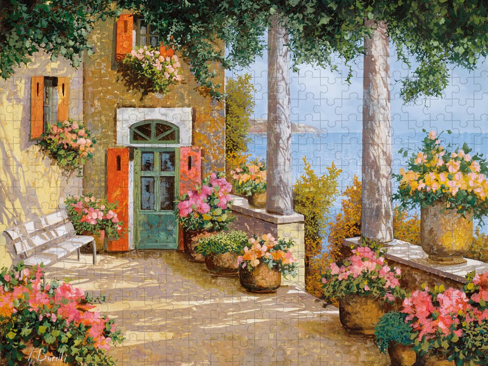 Terrace Jigsaw Puzzle featuring the painting Tra Le Colonne In Terrazzo by Guido Borelli
