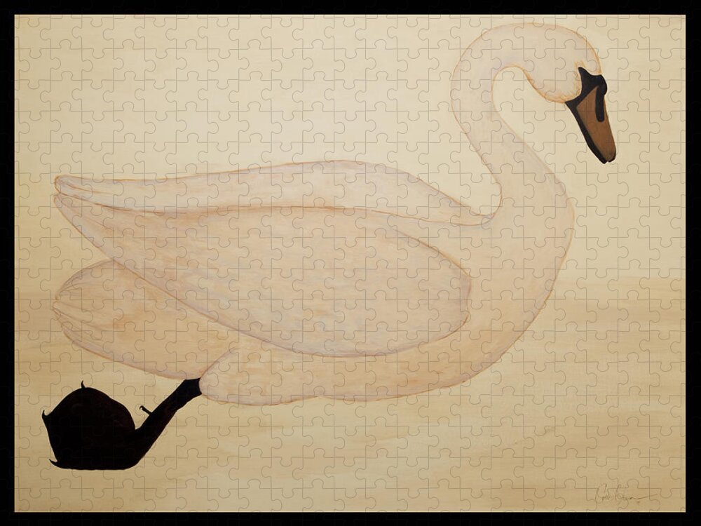 Le Cynge Jigsaw Puzzle featuring the painting Le Cygne by Carrie Ann Jackson