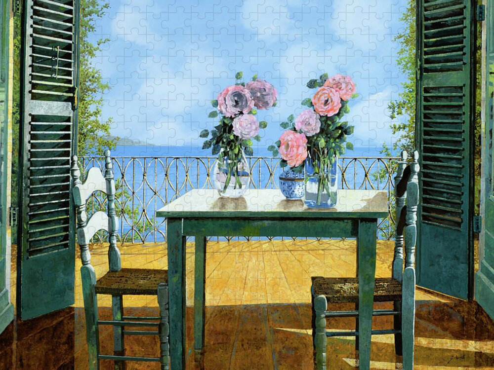 Terrace Jigsaw Puzzle featuring the painting Le Rose Sul Tavolo Al Balcone by Guido Borelli