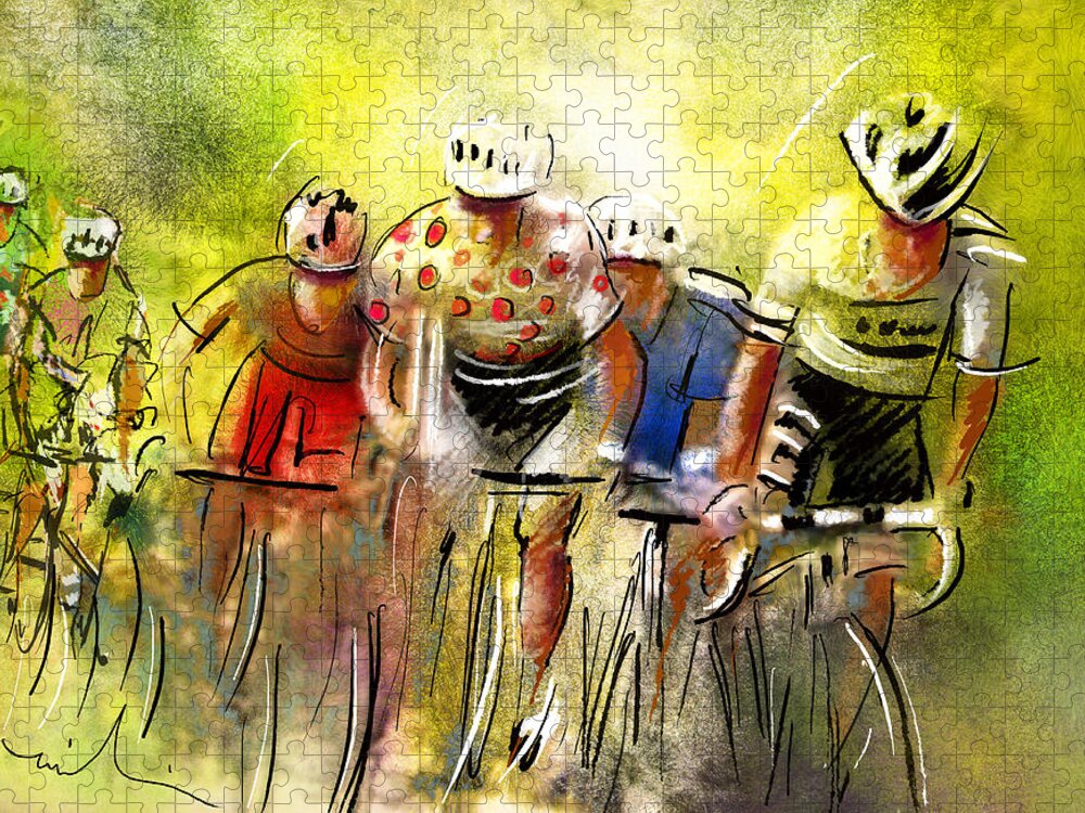 Sports Jigsaw Puzzle featuring the painting Le Tour de France 07 by Miki De Goodaboom