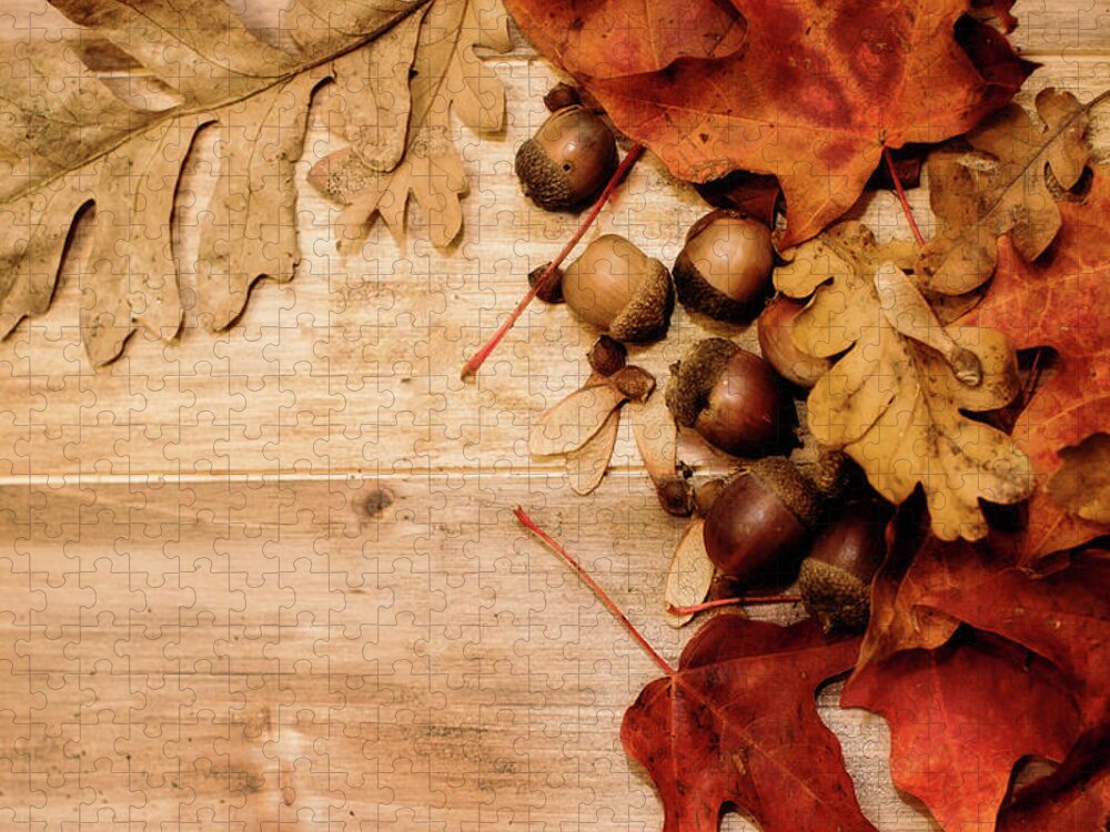 Fall Jigsaw Puzzle featuring the photograph Leaves and Nuts 1 by Rebecca Cozart