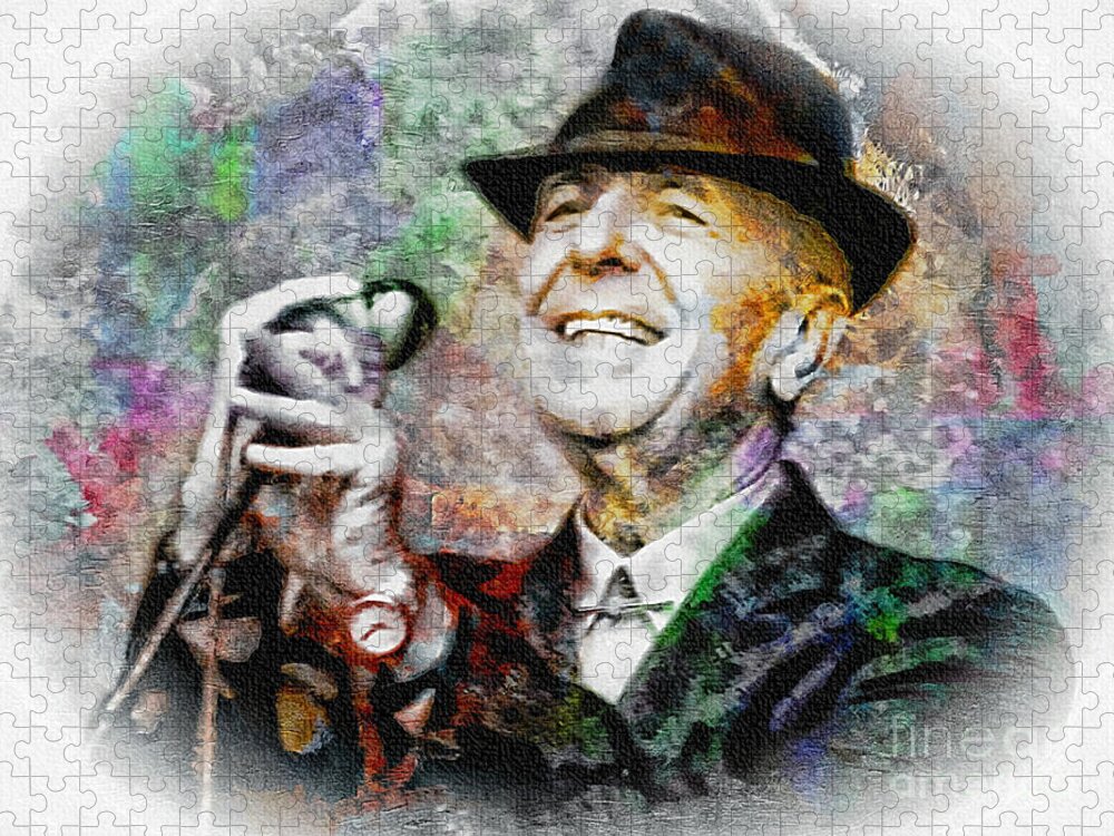 Leonard Cohen Jigsaw Puzzle featuring the painting Leonard Cohen - Tribute Painting by Ian Gledhill
