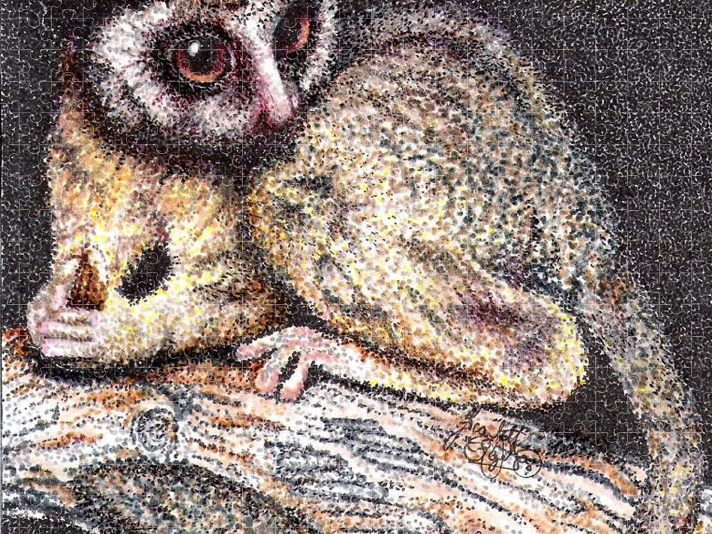 Lesser Bush Baby Jigsaw Puzzle featuring the drawing Lesser Bush Baby by Scarlett Royale