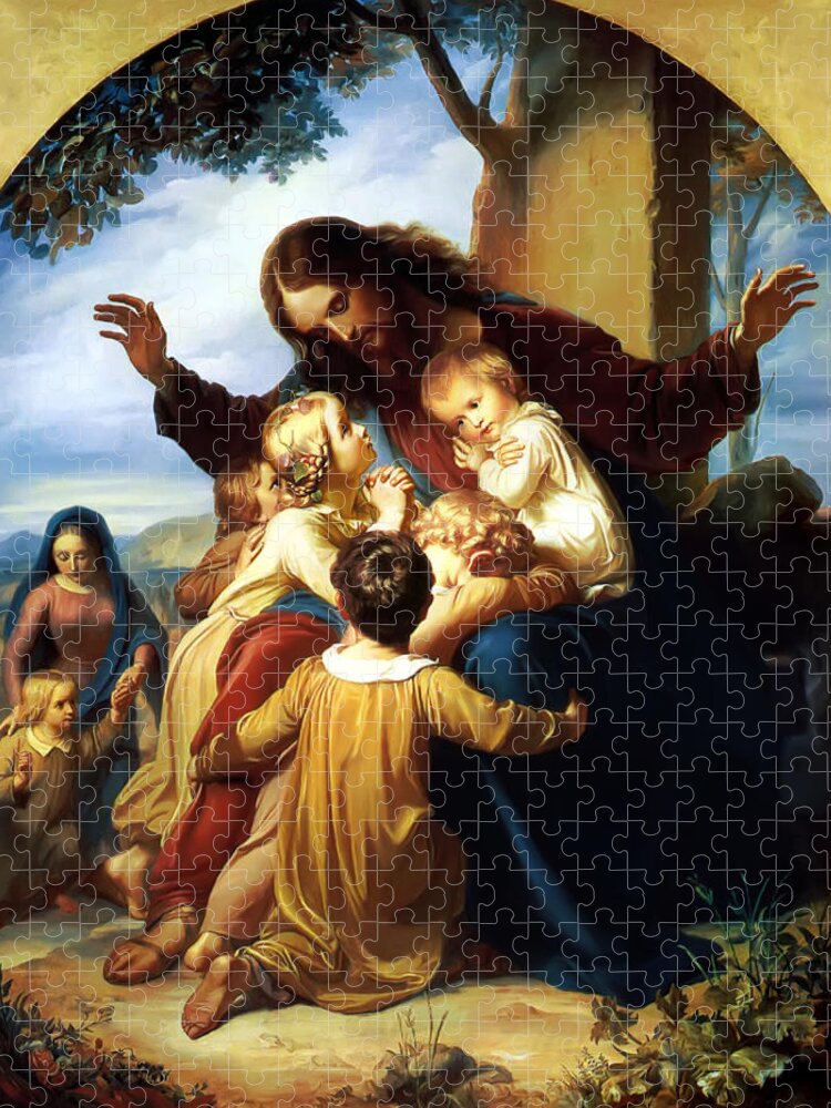 Let The Children Come To Me Print Jigsaw Puzzle featuring the painting Let the Children Come to Me by Carl Vogel von Vogelstein
