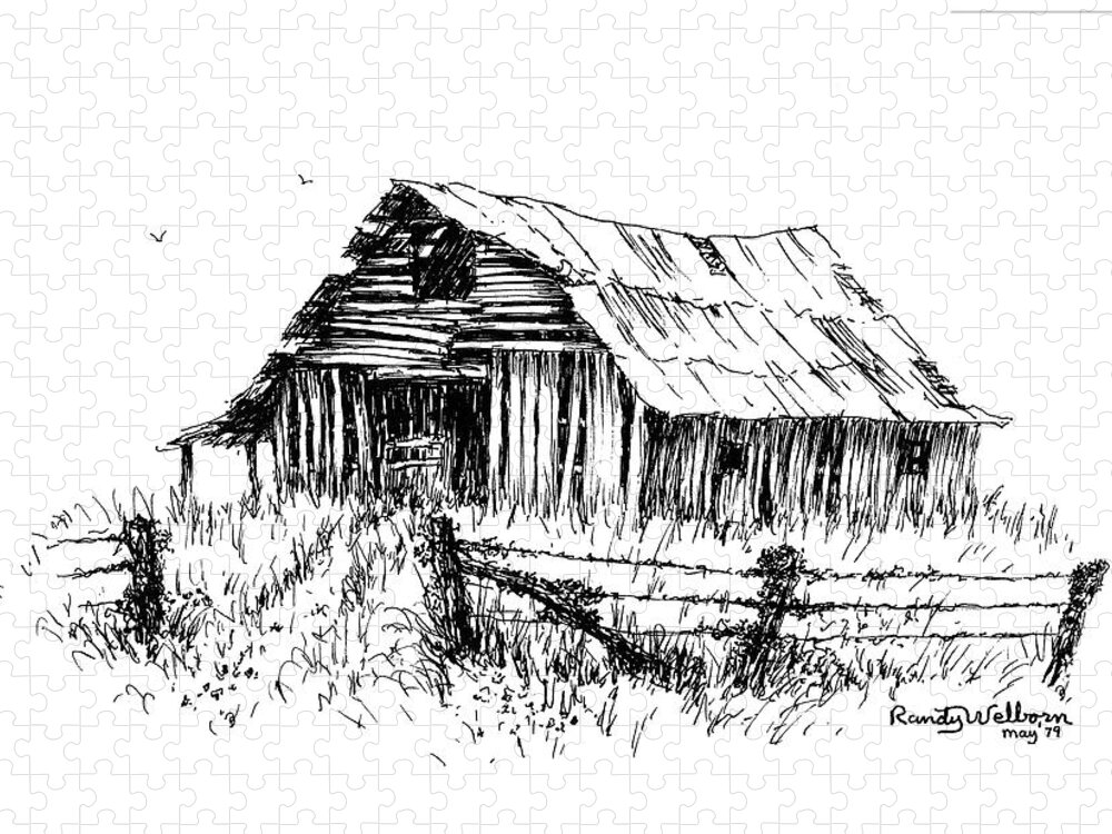 Barn Jigsaw Puzzle featuring the drawing Let's Look Inside by Randy Welborn