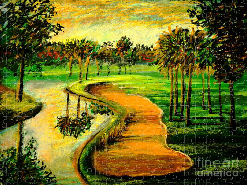 Golf Course Jigsaw Puzzle featuring the painting Let's Play Golf by Pat Davidson