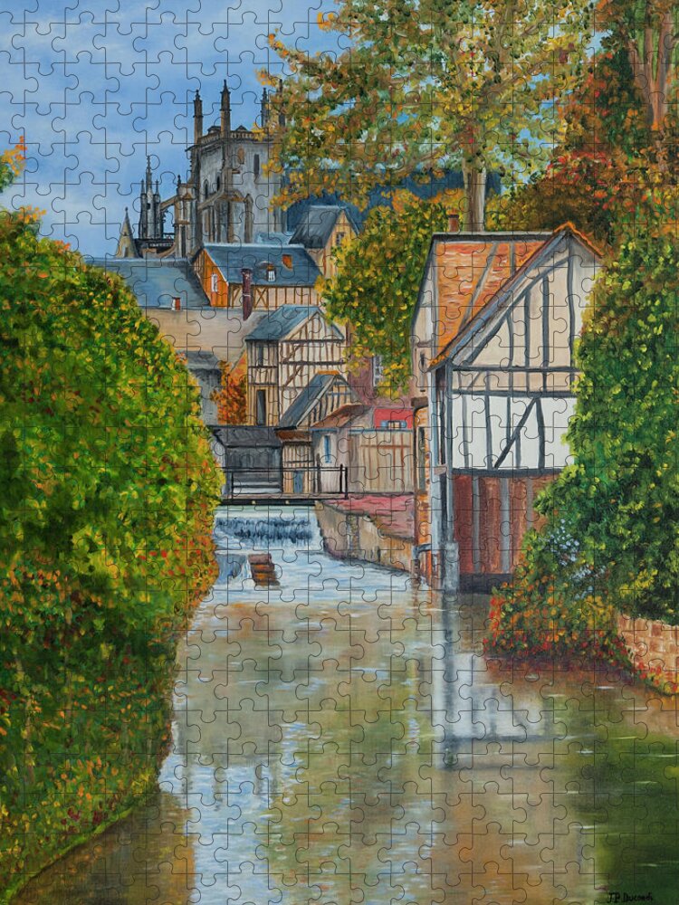 Painting Jigsaw Puzzle featuring the painting L'Eure a Louviers - France by Jean-Pierre Ducondi