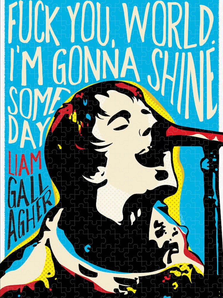 Oasis Jigsaw Puzzle featuring the digital art Liam Gallagher Quote Portrait by BONB Creative