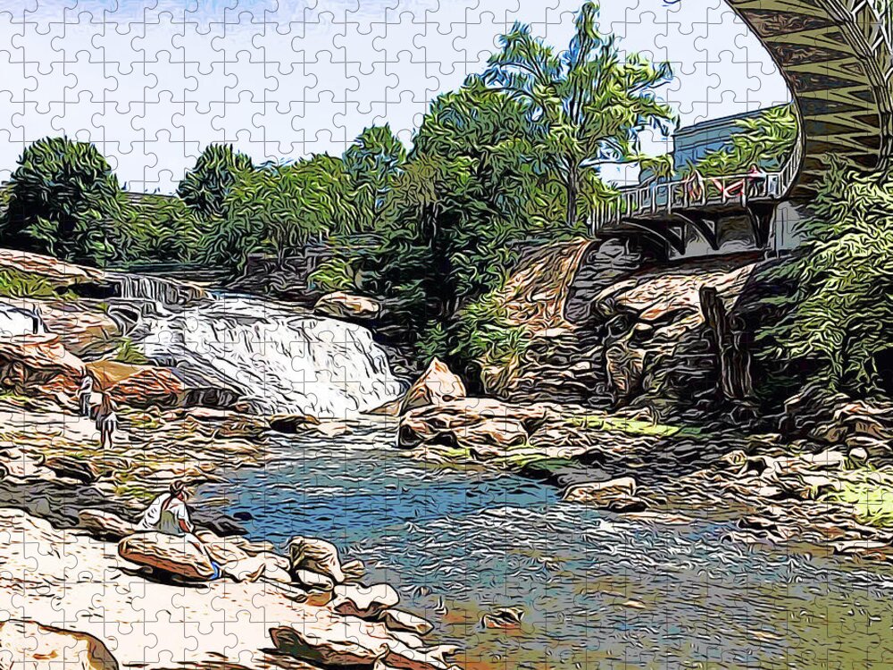 Greenville Jigsaw Puzzle featuring the digital art Liberty Bridge by Greg Joens