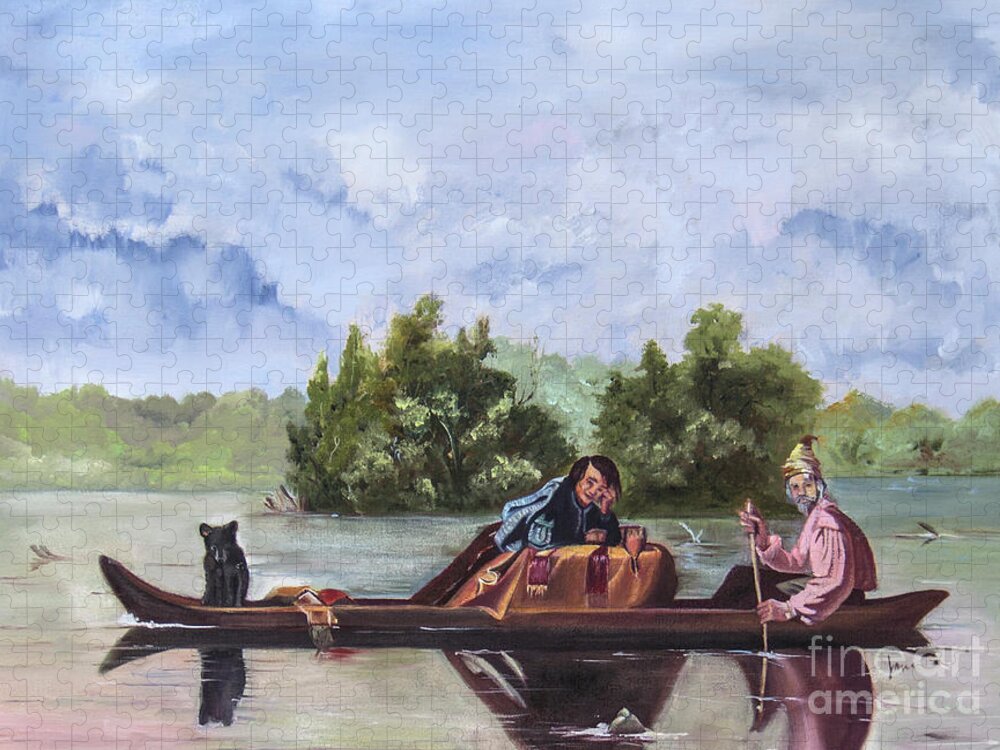 Copy Of A Master Jigsaw Puzzle featuring the painting Life on the Missouri River by Nila Jane Autry