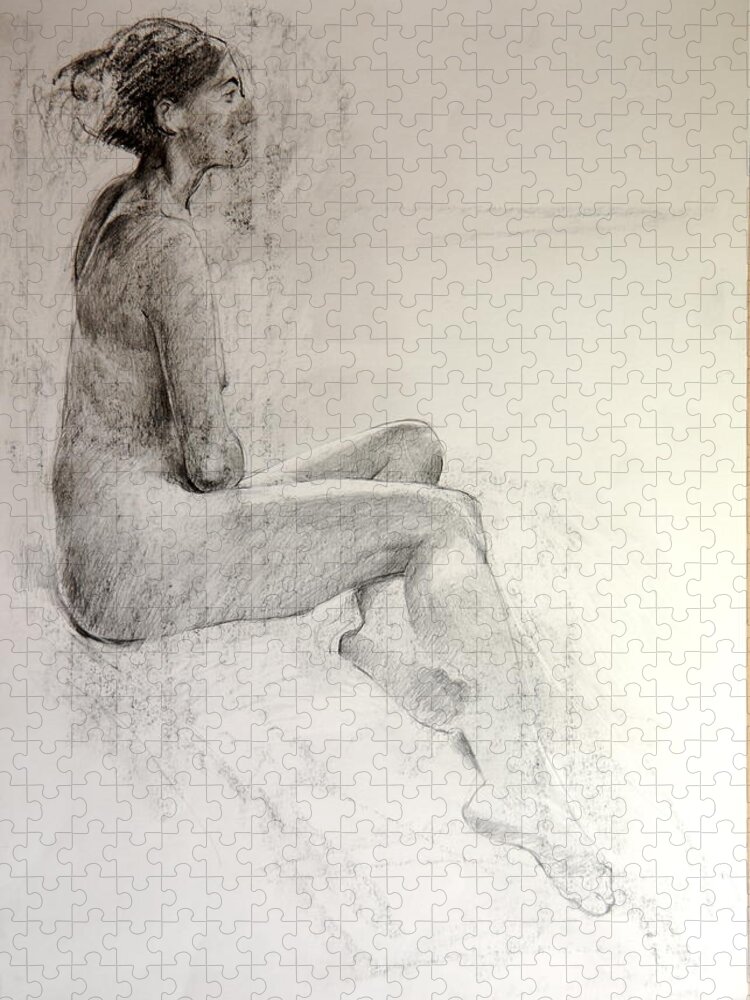 Nude Jigsaw Puzzle featuring the drawing Life Study by Harry Robertson