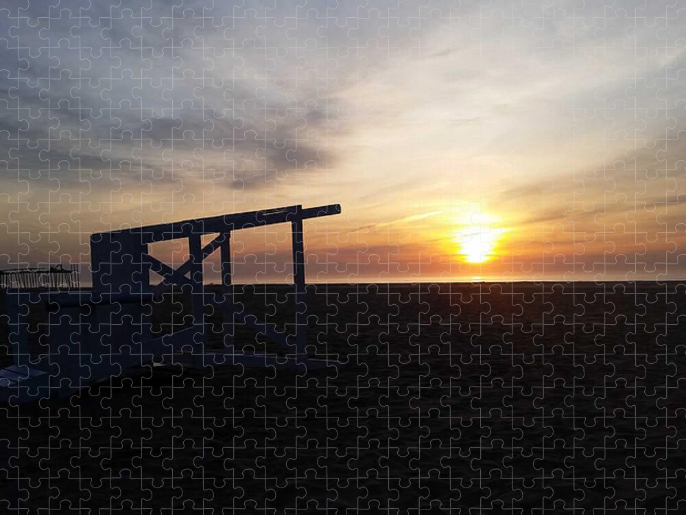 Lifeguard Stand Jigsaw Puzzle featuring the photograph Lifeguard Stand and Sunrise by Robert Banach