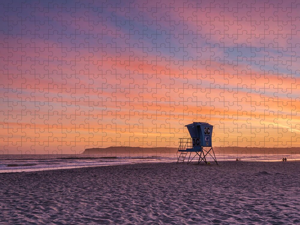 Sunset Jigsaw Puzzle featuring the photograph Lifeguard Tower Sunset by Scott Cunningham