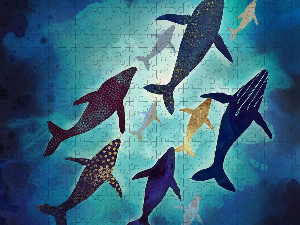 Whales Jigsaw Puzzle featuring the digital art Light Above by Spacefrog Designs