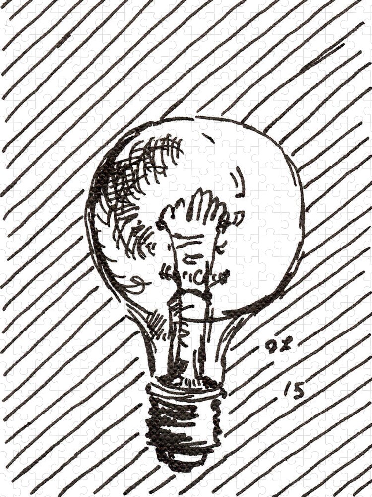Light Bulb Jigsaw Puzzle featuring the drawing Light Bulb 1 2015 - ACEO by Joseph A Langley