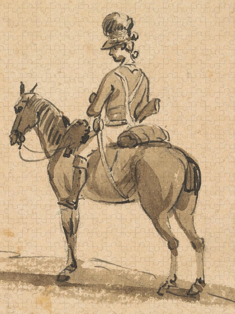 Paul Sandby Jigsaw Puzzle featuring the drawing Light Dragoon, Mounted, Facing Left by Paul Sandby