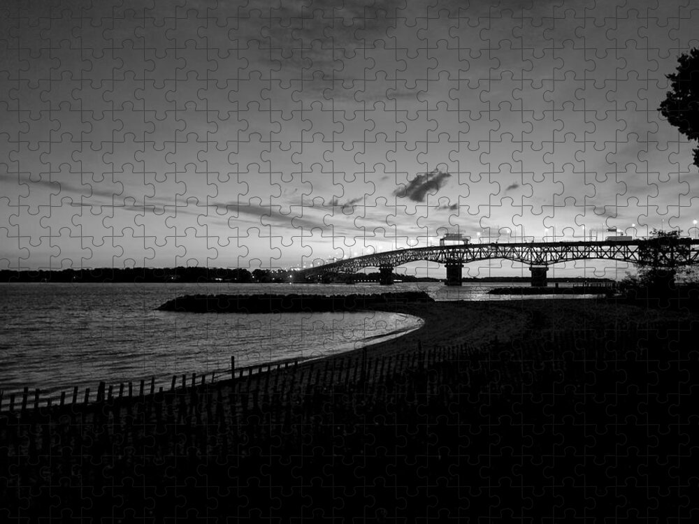Black And White Jigsaw Puzzle featuring the photograph Light Over Bridge by Lara Morrison