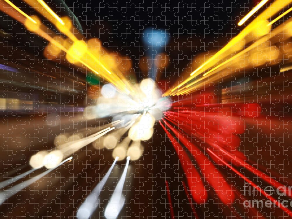 Abstract Jigsaw Puzzle featuring the photograph Light trails by Iryna Liveoak
