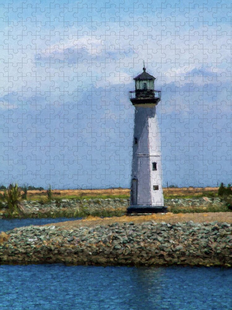 Lighthouse Jigsaw Puzzle featuring the digital art Lighthouse at Discovery Bay 1 by Terry Davis