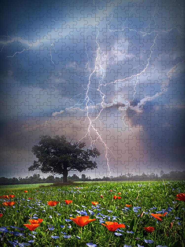 Barn Jigsaw Puzzle featuring the photograph Lightning at Sunset After the Rain by Debra and Dave Vanderlaan