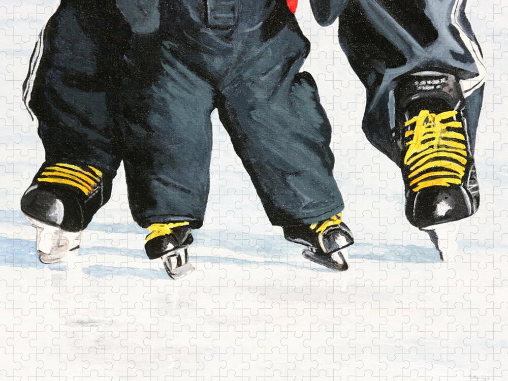 Hockey Skates Jigsaw Puzzle featuring the painting Like Father Like Son by Betty-Anne McDonald