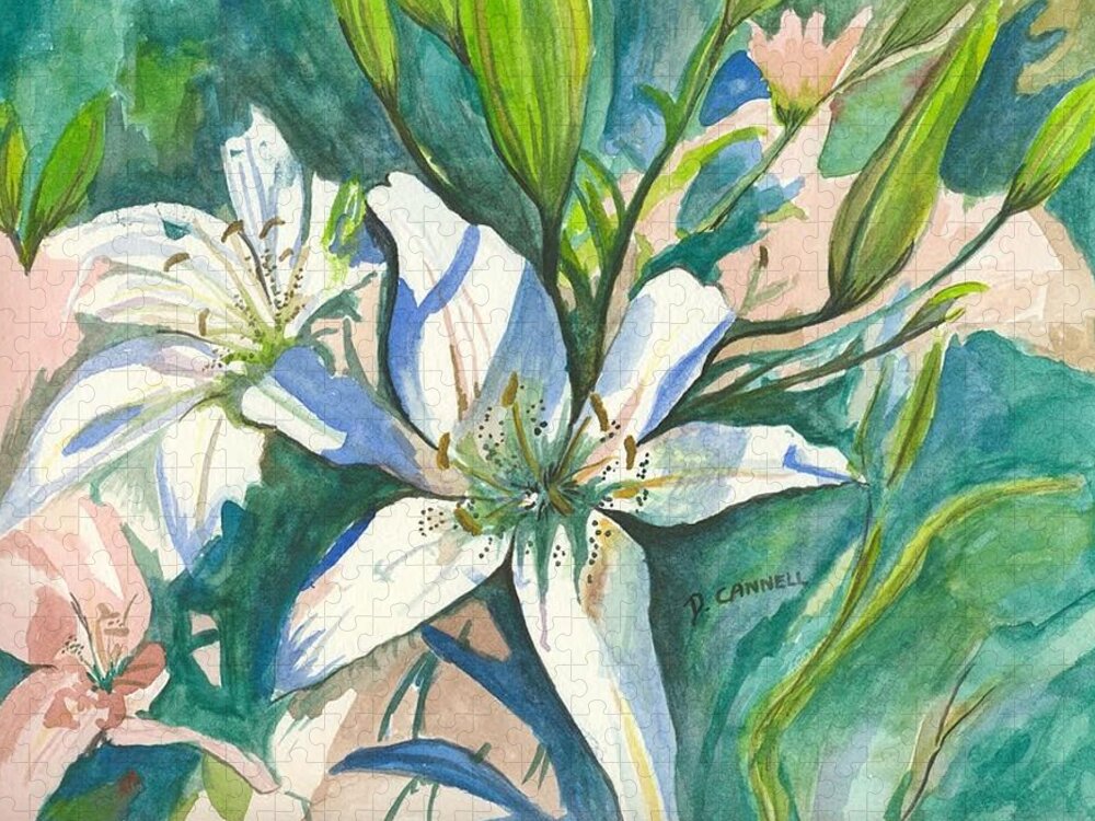 Two Jigsaw Puzzle featuring the painting Lillies two by Darren Cannell