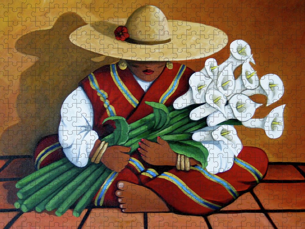 Contemporary Native American Art Jigsaw Puzzle featuring the painting Lily Woman by Lance Headlee