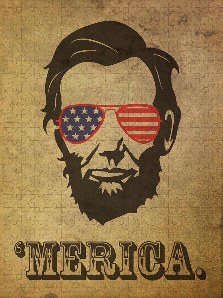 Lincoln Jigsaw Puzzle featuring the mixed media Lincoln Merica by Design Turnpike