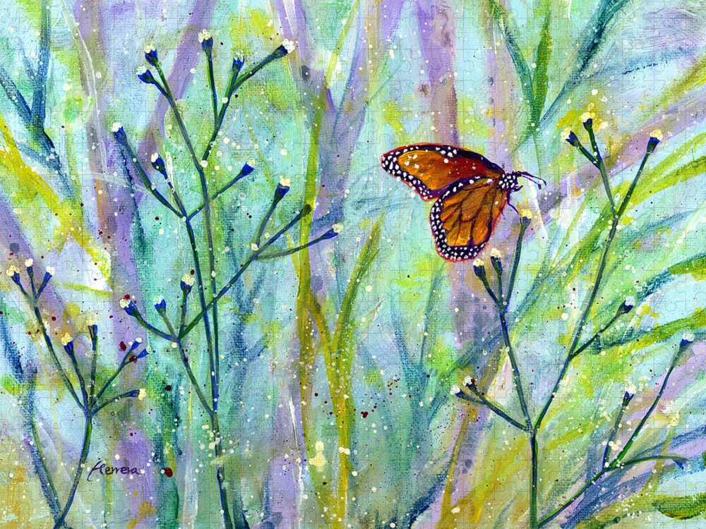 Butterfly Jigsaw Puzzle featuring the painting Lingering Memory 1 by Hailey E Herrera