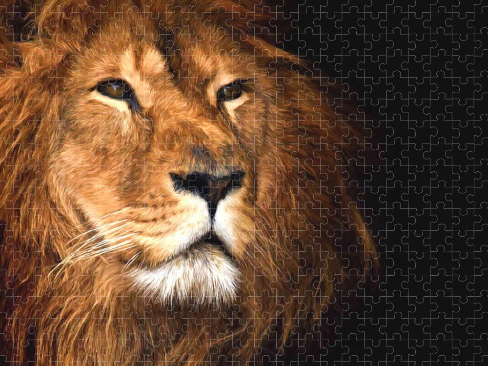 Oil Jigsaw Puzzle featuring the photograph Lion Head Oil Painting by John Williams